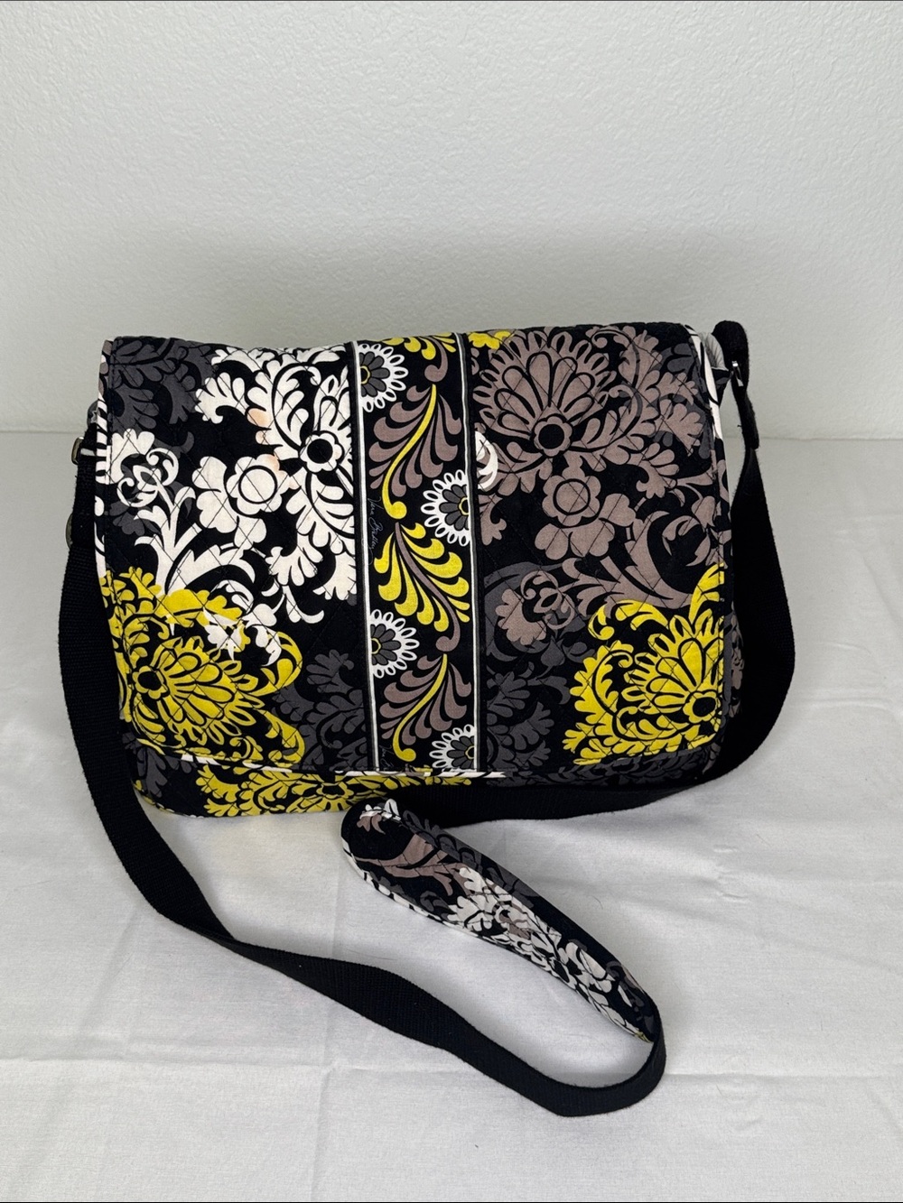Vera Bradley Retired Baroque Print Black and Yellow Floral Crossbody Diaper Bag
